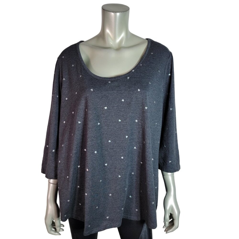 Lane Bryant Heart Print Top Plus Size 18/20 Scoop Neck 3/4 Sleeve Stretch Gray